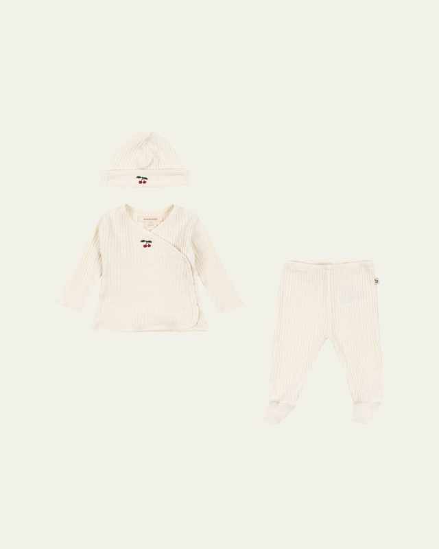 Girl's Nia Cherry Embroidered Three-Piece Set, Size Premie-